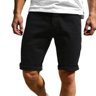 Zomer Mannen Shorts Effen Kleur Knielengte Mid Rise Loose Shorts Voor Party Casual Shorts Mannen Denim man Thuis Shorts zwart / M