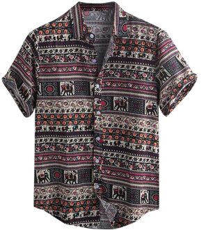 Zomer Mannen Strand Overhemd Vintage Geometrische Print Korte Mouw Revers Hals Button Leisure Hawaiian Shirts Mannen Streetwear #3