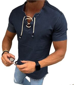 Zomer Mannen Tie V-hals Denim Shirt Denim Top Xl