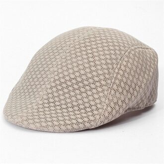 Zomer Mannen Vrouwen Zon Mesh Baret Cap Unisex Newsboy Golf Cabbie Platte Piekte Hoed Pet Ademend Baretten beige