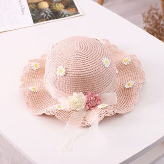 Zomer Meisje Strooien Hoed Tas Set Zon Cap Outdoor Kids Ademend Strand Hoeden Chrysant Zoete Prinses Seaside Panama Hoed roze hat