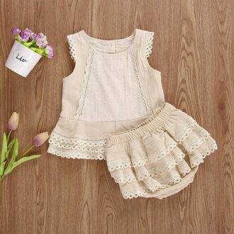 Zomer Meisjes Kleding Set Mouwloze Kant Vest Top Met Gelaagde Zoom Tiered Shorts Outfit Schattige Baby Kleding 3T