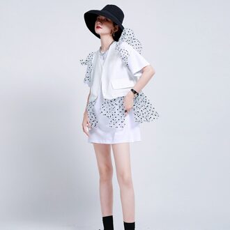 Zomer Mode Kant Haak Bloem Stiksels Lotusblad Kant Korte Mouwen Onderkant Jurk Twee Stukken Vest Jurk wit