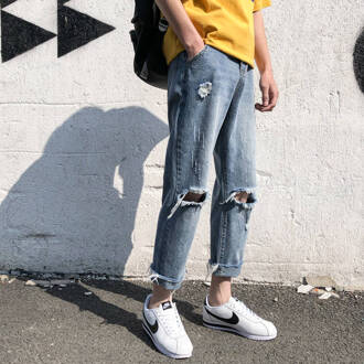 Zomer Mode Toevallige mannen Jeans Mannelijke Lente Herfst Streetwear Losse Keen Gaten Verzwakte Enkellange Denim Broek 30