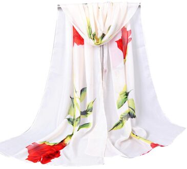 Zomer Mode Vrouwen Zijden Sjaal Rose Lange Soft Wrap Sjaal Dames Chiffon Sjaal Hijab Gedrukt Foulards Sjaals Beige 2stk