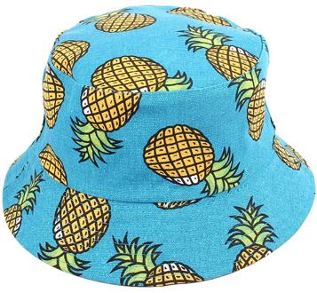 Zomer Opvouwbare Emmer Hoed Leuke Fruit Patroon Hip Hop Brede Rand Strand Uv-bescherming Ronde Top Zonnebrandcrème Visser Cap Blauw