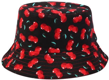 Zomer Opvouwbare Emmer Hoed Leuke Fruit Patroon Hip Hop Brede Rand Strand Uv-bescherming Ronde Top Zonnebrandcrème Visser Cap Rood