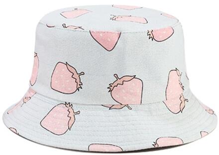 Zomer Opvouwbare Emmer Hoed Leuke Fruit Patroon Hip Hop Brede Rand Strand Uv-bescherming Ronde Top Zonnebrandcrème Visser Cap Roze