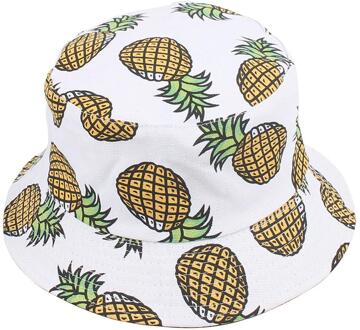 Zomer Opvouwbare Emmer Hoed Leuke Fruit Patroon Hip Hop Brede Rand Strand Uv-bescherming Ronde Top Zonnebrandcrème Visser Cap wit