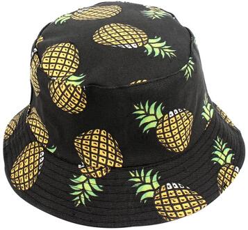 Zomer Opvouwbare Emmer Hoed Leuke Fruit Patroon Hip Hop Brede Rand Strand Uv-bescherming Ronde Top Zonnebrandcrème Visser Cap zwart