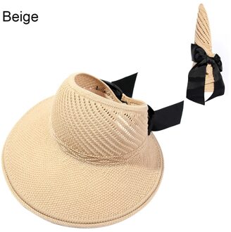 Zomer Opvouwbare Strik Strand Zonnehoed Draagbare Brede Rand Zonnehoed Vrouwen Meisjes Casual Stro Cap Uv-bescherming Vizieren beige