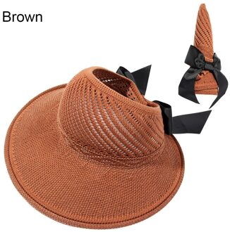 Zomer Opvouwbare Strik Strand Zonnehoed Draagbare Brede Rand Zonnehoed Vrouwen Meisjes Casual Stro Cap Uv-bescherming Vizieren bruin