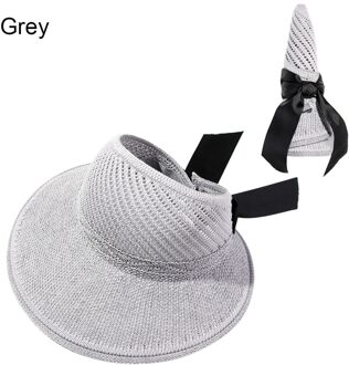 Zomer Opvouwbare Strik Strand Zonnehoed Draagbare Brede Rand Zonnehoed Vrouwen Meisjes Casual Stro Cap Uv-bescherming Vizieren grijs