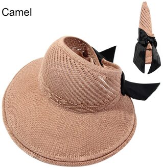 Zomer Opvouwbare Strik Strand Zonnehoed Draagbare Brede Rand Zonnehoed Vrouwen Meisjes Casual Stro Cap Uv-bescherming Vizieren kameel