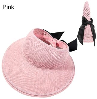Zomer Opvouwbare Strik Strand Zonnehoed Draagbare Brede Rand Zonnehoed Vrouwen Meisjes Casual Stro Cap Uv-bescherming Vizieren roze