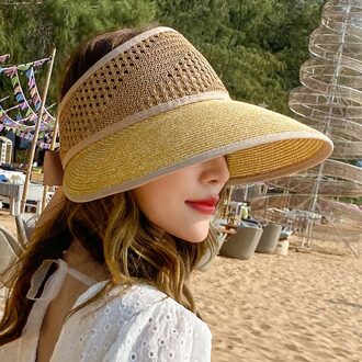 Zomer Opvouwbare Vrouwen Zon Strand Grote Rand Strooien Hoed Effen Kleur Lint Kleine Verse Stijl Caps khaki