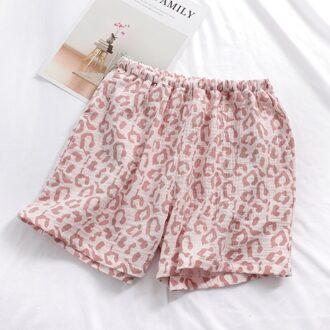 Zomer Paar Slaap Shorts Katoen Gaas Pyjama Broek Luipaard Print Slaap Bodems Nachtkleding Vrouwen En Mannen Lounge Wear Dunne vrouw roze / Xl