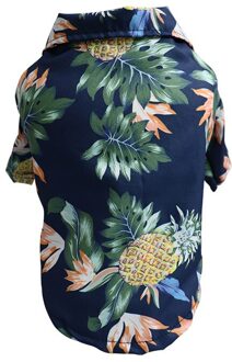 Zomer Pet Gedrukt Kleding Voor Honden Bloemen Strand Overhemd Jassen Puppy Kostuum Hawaiian Kleding Huisdieren Outfits marine blauw / L