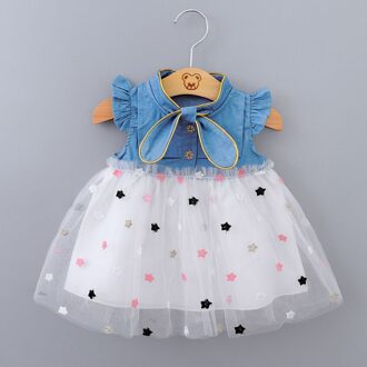 Zomer Peuter Baby Baby Meisjes Kids Jurken Prinses Gaas Ster Denim Mouwloze Tutu Dress Party Verjaardag Outfits Kleding # g4 wit / 18m