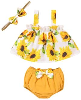 Zomer Peuter Meisje Outfits Mouwloos Vest Zonnebloem Top Geel Shorts Broek Baby Meisje Sets Zuigelingen Kleding 90(6-12M)