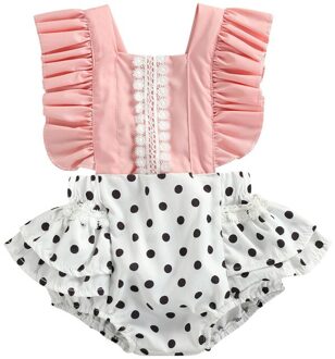 Zomer Peuter Rompertjes Kant Wave Dot Wedstrijd Vierkante Hals Ruches Mouwloze V-Back Jumpsuit Baby Meisjes Kleding 0-24 Maanden 0 6Months