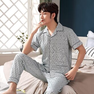 Zomer Pijamas Mens Nachtkleding Gebreide Katoenen Pyjama Set Korte Mouw Turn-Down Kraag Plus Size 3XL Mannelijke Lounge Homewear kleding