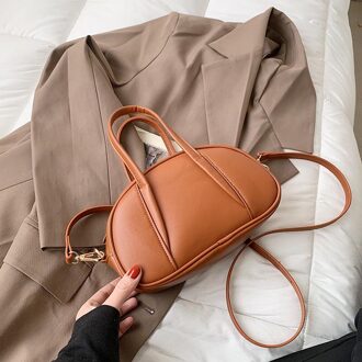 Zomer Pure Kleur Verse Handtas Vrouwen Mode Eenvoudige Wilde Lady Schoudertas Casual Shoppers Pu Lederen Tas Vrouwen Cross Body tas bruin