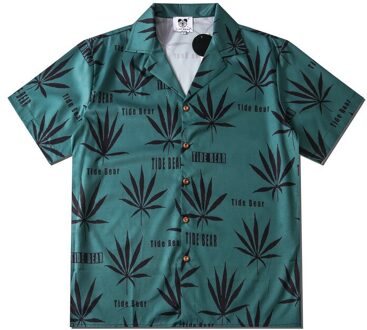 Zomer Shirt Mannen Shorts Mouw Patroon Groene Zomer Mannen Casual Shirt Retro Shirt Xl