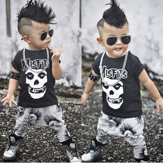 Zomer Stijl Kid Jongen Schedel Kleding Set Baby Jongens T-shirt Tops + Lange Broek Peuter Baby Katoenen Outfits Kinderen kleding 18m