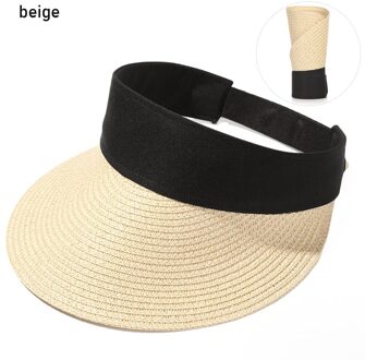 Zomer Stro Cap Zonnehoed Vizieren Draagbare Grote Brede Rand Toevallige Vrouwen Outdoor Uv Bescherming Roll-Up Strik Strand hoed beige