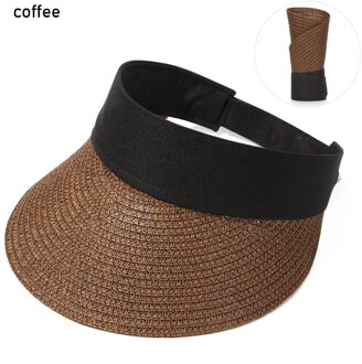 Zomer Stro Cap Zonnehoed Vizieren Draagbare Grote Brede Rand Toevallige Vrouwen Outdoor Uv Bescherming Roll-Up Strik Strand hoed koffie