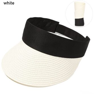Zomer Stro Cap Zonnehoed Vizieren Draagbare Grote Brede Rand Toevallige Vrouwen Outdoor Uv Bescherming Roll-Up Strik Strand hoed wit
