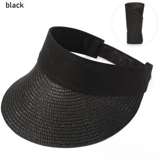Zomer Stro Cap Zonnehoed Vizieren Draagbare Grote Brede Rand Toevallige Vrouwen Outdoor Uv Bescherming Roll-Up Strik Strand hoed zwart
