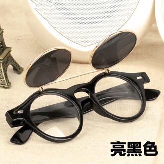 Zomer Swim Eyewear Bril Mannen Vrouwen Retro Flip Up Ronde Steampunk Zonnebril Vintage Zwart C