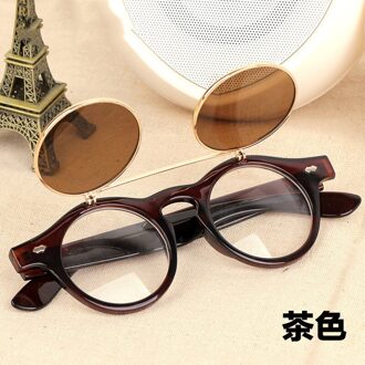 Zomer Swim Eyewear Bril Mannen Vrouwen Retro Flip Up Ronde Steampunk Zonnebril Vintage Zwart