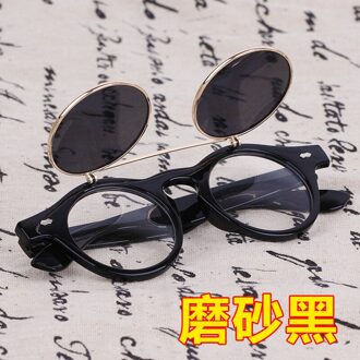 Zomer Swim Eyewear Bril Mannen Vrouwen Retro Flip Up Ronde Steampunk Zonnebril Vintage Zwart