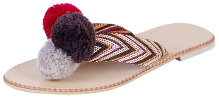 Zomer Toevallige slippers Vrouwen Strand Sandalen schoenen Leuke Hairball antislip Thong Slippers platform schoenen Vrouwelijke Schoenen #40 39