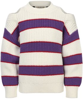 Zomer trui meisjes gebreid - Wit/paars gestreept - Maat 164