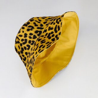 Zomer Twee Side Leopard Emmer Hoed Vrouwen Mode Hip Hop Omkeerbaar Gedrukt Visser Hoed Lady Meisjes Hoed Outdoor Panama Zon hoed geel