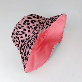Zomer Twee Side Leopard Emmer Hoed Vrouwen Mode Hip Hop Omkeerbaar Gedrukt Visser Hoed Lady Meisjes Hoed Outdoor Panama Zon hoed Roze