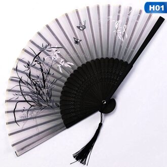 Zomer Vintage Bamboe Vouwen Hand Held Bloem Fan Chinese Dance Party Pocket Bruiloft Benodigdheden H01