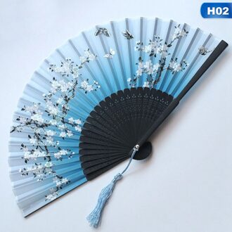 Zomer Vintage Bamboe Vouwen Hand Held Bloem Fan Chinese Dance Party Pocket Bruiloft Benodigdheden H02