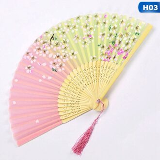 Zomer Vintage Bamboe Vouwen Hand Held Bloem Fan Chinese Dance Party Pocket Bruiloft Benodigdheden H03