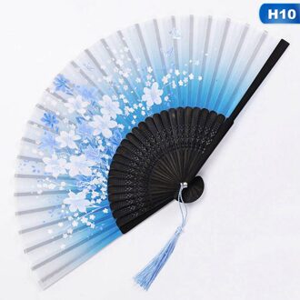 Zomer Vintage Bamboe Vouwen Hand Held Bloem Fan Chinese Dance Party Pocket Bruiloft Benodigdheden H10