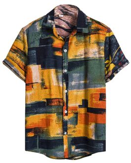 Zomer Vintage Shirt Voor Mannen Vest Korte Mouwen Casual Hawaiian Bloem Shirt Mannen Etnische Shirt Vintage Kleding XXL