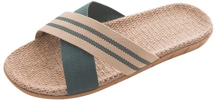 Zomer Vlas Slippers Mannen Casual Linnen Slides Cross Strap Antislip Thuis Slippers Indoor Open Teen Zachte Platte Schoenen strand Slippers groen / 42-43