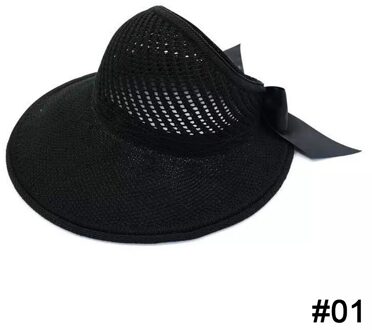 Zomer Vrouwelijke Zon Hoeden Grote Rand Klassieke Strik Opvouwbare Mode Stro Hoed Toevallige Outdoor Strand Cap Voor Vrouwen Uv Beschermd hoed zwart