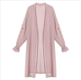 Zomer Vrouwen Blouses Leisure Losse Flare Mouwen Chiffon Borduurwerk Blouses Zon Kleding BS195 roze