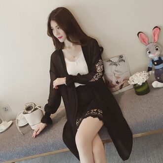 Zomer Vrouwen Blouses Leisure Losse Flare Mouwen Chiffon Borduurwerk Blouses Zon Kleding BS195 zwart