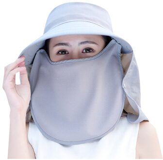 Zomer Vrouwen Dames Effen Kleuren Zonnehoed Winddicht Vlakte Outdoor Opvouwbare Geconfronteerd Hals Cover Masker Visser Hoed Vissen Caps # P4 Grijs